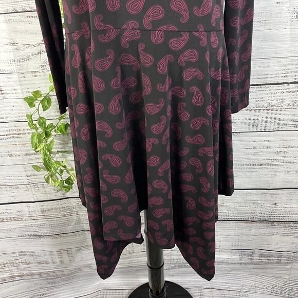 Michael Kors Dress size Large Purple Black Paisley Slinky Stretch High Low Boho - Picture 8 of 13